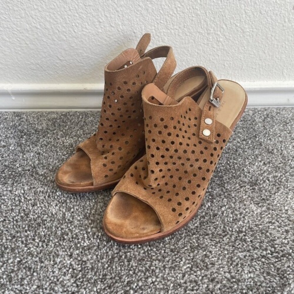 Rag & Bone Wyatt Heels Womens 37.5 / US 7.5 Camel Brown Sandals Suede Slingback